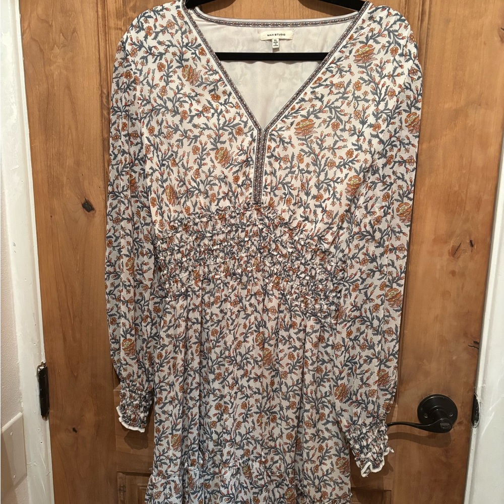 Max Studio Long Sleeve Dress - Cream and Orange Floral